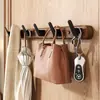 Perchero de madera de nogal para colgar en la puerta, estante de almacenamiento para entrada montado en la pared, instalación sin taladro, ganchos de alta resistencia, ganchos adhesivos