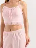Camisola Doce e Sexy Estilo Francês com Cadarço, Renda nas Bordas e Top de Cintura Alta para um Look Ligeiramente Bêbado