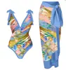 Traje de baño de una pieza estampado europeo y americano 2025 para mujer, Falda estilo Ins de aguas termales de venta caliente, Conjunto de falda de playa en stock