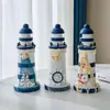 Decoración de Escritorio Adornos Faro Pequeño Azul y Blanco de Madera Estilo Oceánico Transfronterizo 15cm Regalo Creativo Accesorios para Fotografía