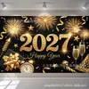 Nuevo fondo de pancarta de Año Nuevo negro y dorado transfronterizo, fondo de decoración de ambiente para fiesta de cuenta regresiva de Año Nuevo