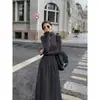 Vestido negro de manga corta estilo Hepburn francés para mujer, elegante y adelgazante de verano, vestido largo de alta gama que ciñe la cintura para mujer