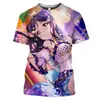Camiseta Casual Unissex de Manga Curta com Estampa 3D de Meninas Fofas de Anime, Novo Estilo Transfronteiriço, Fonte de Suprimento
