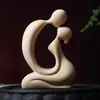 Talla en Boj Jane Eyre Pareja Besándose Corazón a Corazón Adorno Creativo Artesanía de Madera