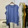 Camiseta Feminina de Manga Longa Estilo Coreano 2026 com Mangas Recortadas Únicas, Top Interno Rasgado para o Início do Outono, Camiseta de Base