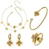Moda europea y americana 5A circonita doble capa corazón flor collar, pulsera, pendientes, anillo abierto minimalista, set de brazaletes