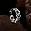 Anillo de Plata de Ley 925 al por Mayor Exquisito Estilo Chino Patrón de Hierba Tang Anillo Cubano Abierto Ajustable Joyería de Personalidad Retro de Plata Tailandesa