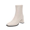 Botas cortas de tacón alto con cabeza cuadrada para mujer, otoño e invierno 2024, nuevas botas francesas de cuero, botas finas elásticas sencillas, botas de tacón grueso de moda