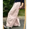 Pantalones rosas de pierna ancha estilo japonés para mujer, delgados de verano, nuevos, de cintura alta, holgados, adelgazantes, casuales, con diseño curvo para mujeres petite