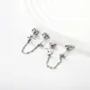 Pendientes de Acero Inoxidable con Cadena de Borlas, Doble Agujero, Flor Pegajosa, Imitación de Diamante Checo, Pendientes de Moda de Nicho para Mujer