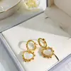 Brincos Seiko Coração Trevo de Quatro Folhas Borda de Contas Metálicas Ágata Concha Natural Brincos Coração Pêssego Brincos Elegantes Estilo Ins