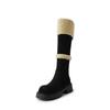 Bata lindas botas de cavaleiro quentes estilo europeu e americano retrô com cabeça redonda e fundo grosso forrado de lã 2024 botas de lã Joker de camurça fina de inverno
