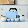 Juego de Té Calado con Gradiente Caja de Regalo Completa para Exteriores Juego Cerámico Souvenir Caja de Regalo para Negocios Regalo de Alta Gama