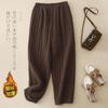 Calças de inverno estilo novo retrô listradas finas calças casuais acolchoadas de algodão linho espessadas calças de algodão quentes para mulheres
