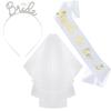 Conjunto de 3 piezas de diadema nupcial con borde cruzado, correa para el hombro, velo, corona, cinta para despedida de soltera, vestido de novia