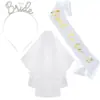 Conjunto de três peças com tiara de cabelo para noiva, alça de ombro e véu, para festa de despedida de solteira, traje BRIDE TO BE, essencial para casamento