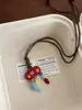 Collar de Cordón Trenzado con Borla de Manzana Colorida de Dibujos Animados de Dopamina para Mujer, Cadena de Suéter Larga con Colgante Lindo de Nicho, Accesorios