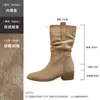 Botas Western Curtas com Plataforma Interna de 8cm para Mulheres, Novidade Outono 2026, Estilo Retrô Emagrecedor, Salto Bloco Chunky, Botas Martinas de Cano Médio