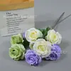 Rosas corola de 3 cabezas rama única rosas de tela de seda flores en botella para sala de estar decoración de salón de bodas diseño de fondo