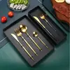 Cuchillo, Tenedor y Cuchara de Acero Inoxidable, Juego de Cubiertos de Cuatro Piezas en Caja de Regalo, Pulido Espejo, Lujo Ligero, Estilo Vintage