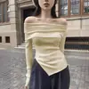 Camiseta Sexy de Manga Larga con Cuello de Una Línea Hombros Descubiertos para Chica Atractiva, Top para Mujer con Efecto Adelgazante, Estilo Pura Pasión, Camiseta Básica, Una Pieza, Envío Directo