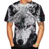 Nueva Camiseta de Verano para Hombre Fresca Personalidad Callejera Estampado 3D de Lobo Casual Tendencia Holgada Talla Grande Cuello Redondo Manga Corta