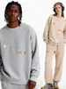 Moletom de Algodão Pesado para Casais, Corte Amplo, Gola Redonda, Pulôver sem Capuz, Versátil, Quente, Blusa Estampada para Outono e Inverno