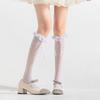 Calcetines de encaje para mujer largos Lolita primavera/verano malla fina lazo pantorrilla jk cinta hasta la rodilla calcetines de felpa