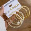 Set de Pendientes Geométricos Dorados Retro de Venta Caliente Transfronteriza para Mujer, Pendientes de Aro con Perlas de Moda, Pendientes con Incrustaciones de Diamantes al por Mayor