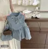 Vestido de tirantes de verano sin mangas para niña estilo coreano, falda floral, falda abullonada de moda estilo coreano, falda vaquera