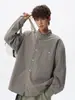Camisa de Solapa a Cuadros para Hombre Primavera Manga Larga Estilo Retro Americano Holgada Versátil Chaqueta Juventud Talla Grande