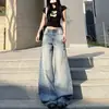 Calça jeans feminina em denim lavado estilo americano, novo modelo primavera/outono 2026, não abafante, cintura alta, rasgada, emagrecedora, calça reta larga vintage
