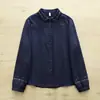 Camisa de Gasa de Algodón con Cuello de Muñeca Bordado para Mujer, Manga Larga, Estilo Retro, Artístico, Étnico, Bordado, Suave, Agradable para la Piel, Top de Algodón Puro