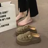 Pantuflas abiertas estilo Birkenstock para mujer para uso exterior, nuevo modelo verano 2026, suela gruesa, caladas, tejidas, tipo slip-on, medias pantuflas