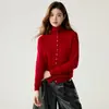 Otoño e Invierno Nuevo Estilo Elegante Rejuvenecedor Cachemira Múltiples Botones Borde Enrollado Cuello Alto Tejido Cardigan Elegante Moderno Versátil