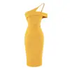 Vestido Sexy e Delicado de Uma Alça para Garota Popular 2026 Alta Elasticidade Zíper Lateral Cintura Franzida Ajustada ao Corpo Comprimento Médio
