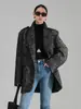 Nuevo Estilo Otoño e Invierno 2025 Hombro Drapeado de Alta Gama Espiga Sarga Lana Abrigo Retro Cuello de Traje Abrigo de Lana para Mujer