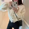 Cardigan de Punto Suave y Sedoso con Encaje Empalmado, Estilo Suave, Nuevo Estilo Otoño e Invierno Francés, Suéter Dulce Elegante con Cuello Redondo para Mujer
