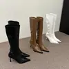 Botas altas Chuyuji de estilo europeo y americano con punta fina adelgazantes para mujer otoño e invierno 2026 botas largas de tacón de aguja de tubo alto con cremallera trasera tacón alto
