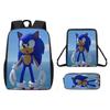 Mochila SONIC Nueva Transfronteriza Mochila de Dibujos Animados Bidimensionales Mochila Escolar para Estudiante de Primaria Juego de Tres Piezas
