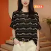 Camiseta de Seda de Alta Qualidade Feminina Manga Curta Verão Novo Estilo Moda Slim Cobrindo a Barriga Blusa de Chiffon