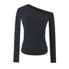 Estilo Deseo Puro Diseño de Chica Atractiva Top de Manga Larga Off-Shoulder Otoño Nueva Moda Ajustado Top de Color Sólido