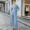 Venta Directa de Fábrica Conjunto de Tres Piezas Miyake Estilo Popular en Transmisión en Vivo para Mujer Chaleco Cárdigan Abrigo Pantalones de Pierna Ancha Conjunto de Traje Profesional para el Trabajo