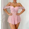 Roupão de dormir estilo princesa, transfronteiriço, puro e sedutor, sexy, em malha floral tridimensional, com design ombro a ombro, mangas bufantes e aro, uma opção de pijama sensual e divertida