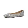 5933-36 Sapatilhas Femininas Bico Fino Strass Boca Rasa Estilo Fada Perfeitas com Saias Sapatos de Noiva Sapatos de Madrinha Sapatos de Casamento