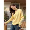 Top Base de Punto Amarillo Cuello Redondo para Mujer, Ropa Interior, Nuevo Estilo Otoño e Invierno, Top Holgado Tipo Suéter