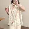 Camisa Gola Boneca para Mulheres Verão Estilo Coreano e Japonês Solta Estilo Harajuku Pintura a Óleo Graffiti Bolso Manga Curta Top Camisa