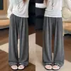 Pantalones anchos de cachemir estilo perezoso para mujer, nuevos de otoño, de cintura alta, casuales, hasta el suelo, con corte ajustado y diseño de pierna recta