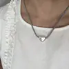 Colar Retrátil Estilo Coreano Azul-Cinza Design de Nicho Feminino Colar com Pingente de Coração Corrente Simples e Versátil para Clavícula