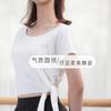 Roupas de Prática de Dança para Mulheres, Tops Adultos, Roupas de Dança de Manga Curta, Collants de Gola Redonda, Laços Laterais Ajustáveis na Cintura
